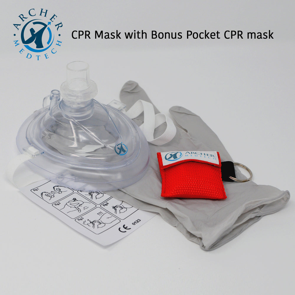 
                  
                    Archer MedTech CPR Mask with One-Way Breath Valve - First Aid Face Shield - Includes Bonus keychain CPR Mask
                  
                