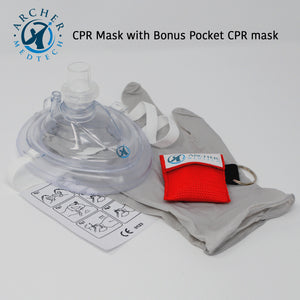 
                  
                    Archer MedTech CPR Mask with One-Way Breath Valve - First Aid Face Shield - Includes Bonus keychain CPR Mask
                  
                